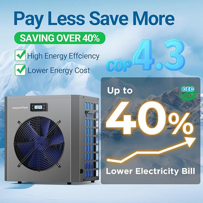 16000 BTU Above Ground Pool Heater 5000 Gallon Swimming Pool Heater Pump Heating or Cooling Electric Pool Heater For Inground Pool WiFi Control Schedule 120V