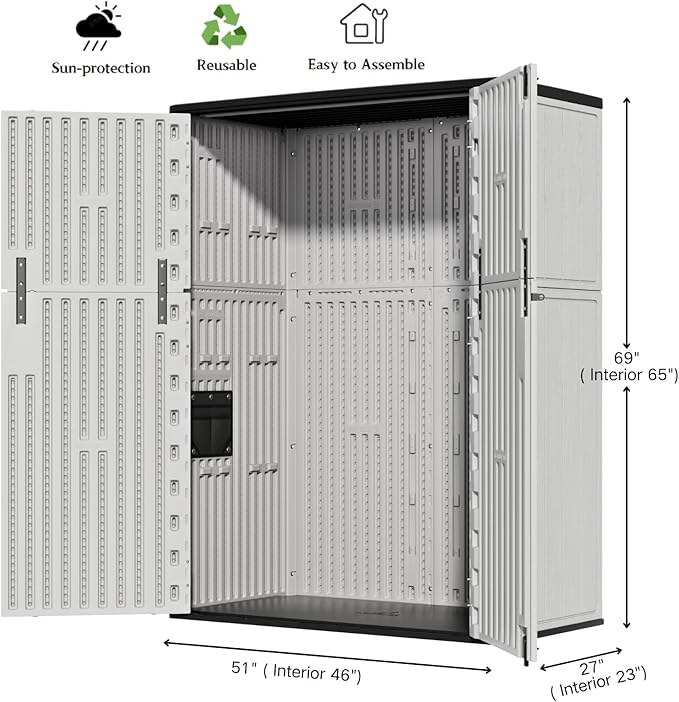 ZZM 57 Cu.ft Outdoor Storage Cabinet with One Tool Kit, Horizontal Storage Shed for Garage, Bike, Garbage Cans, Garden Accessories