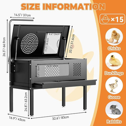 Chicken Brooder Box - Stand-Up Brooder Pen for Chick Brooder with Lamp Stand & Removable Collection Tray Accommodates Up to 15 Chicks Ideal for Chickens Ducks Quails, No Lamp