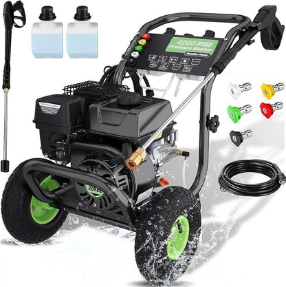 4200PSI Gas Pressure Washer 4.0GPM Gas Power Washer 196CC Gas Powered Washing Machine Commercial High Pressure Washer with 25ft Hose&5 Nozzles for Patio Garden Yard Vehicle,EPA/CARB/ETL (Black)