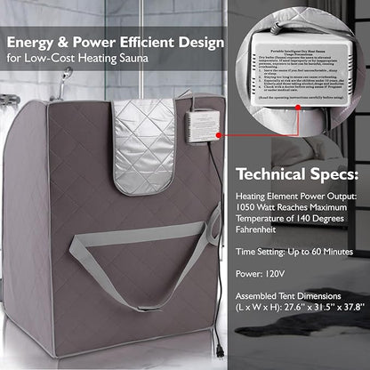 SereneLife Portable Sauna for Home, Infrared Sauna Tent with Heated Foot Pad and Folding Chair, Compact Personal Rejuvenation Sauna, Remote Control In-Home Spa, 38" x 32” - (Gray)