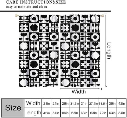 Mid Century Geometric Floral Curtains,Vintage 70s Window Treatments for Boys Girls Kids Bedroom Curtains,Boho Black and White Floral Curtains 72"" W X 63"" L, Style-10