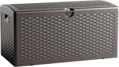 80 Gallon Resin Storage Box, All-Weather, Lockable Multi-Purpose Deck Box for Outdoor Cushions, Patio Items, and Garden Equipment, Pure Brown