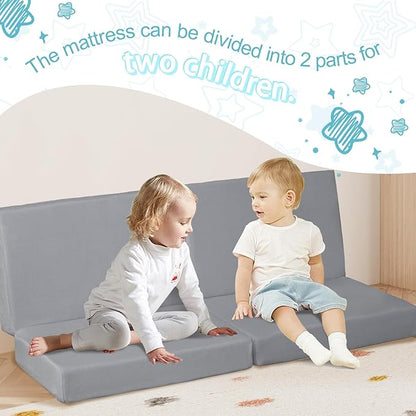 MeMoreCool Kids Foldable Floor Mattress – Glow-in-The-Dark Trifold Nap Mat Soft Plush Cover, Portable Toddler Sleeping Pad for Daycare, Travel, Playrooms, Easy to Clean