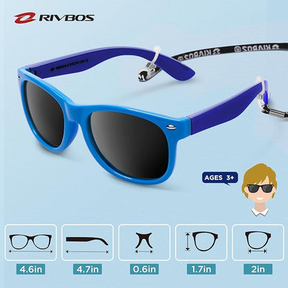 RIVBOS Kids Sunglasses Polarized UV Protection Flexible Rubber Glasses Shades with Strap for Boys Girls RBK004