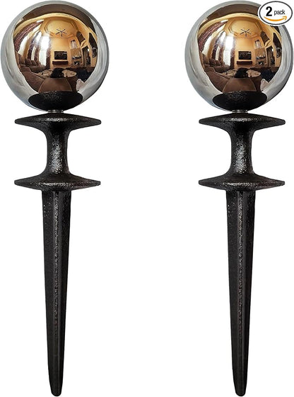 Lulu Decor, Garden Silver Gazing Ball Hose Guide, Set of 2. Strong and Decorative Hose Guide that Protects Your Plants While Providing Elegance to Your Garden