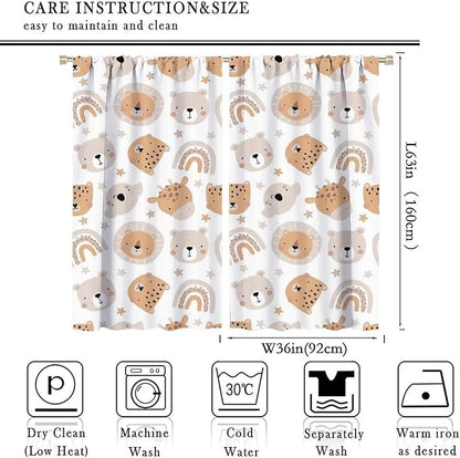 Cartoon Boho Animal Curtains,Funny Forest Safari Print,Cute African Wildlife Koala Giraffe Lion Leopard Bear Rainbow Blackout Window Drapes for Boys Girls Kids Baby Child Bedroom 72x63in