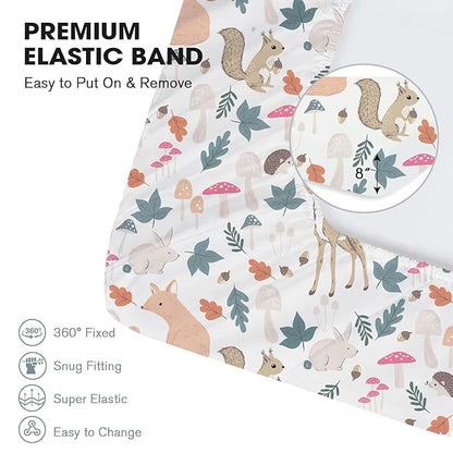 Little Grape Land Crib Sheets for Boys and Girls, Soft Microfiber Fitted Baby Crib Sheet Set for Standard Crib and Toddler Mattress, Snug & Durable (Woodland Animals)