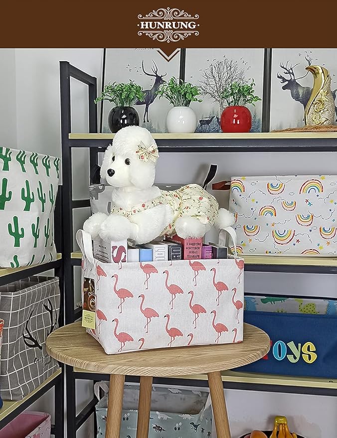 HUNRUNG Rectangle Storage Basket Cute Canvas Organizer Bin for Pet/Children Toys, Books, Clothes Perfect for Rooms/Playroom(Rectangle Flamingo)