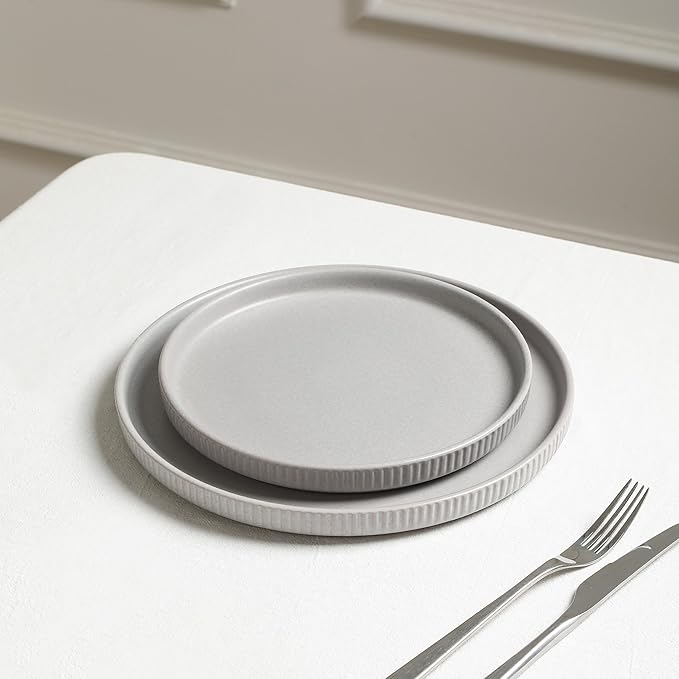 Stone Lain Haven Modern Stoneware 4 Piece Salad Plates Sets, Dish Set for 4, Reactive Glaze Grey