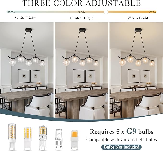 Modern Linear Globe Chandelier Black 5-Lights Dining Room Chandeliers Over