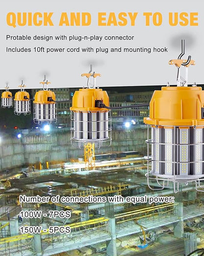 LED Temporary Work Light 100W LED Construction Lights 12, 000lm 5000K Daylight