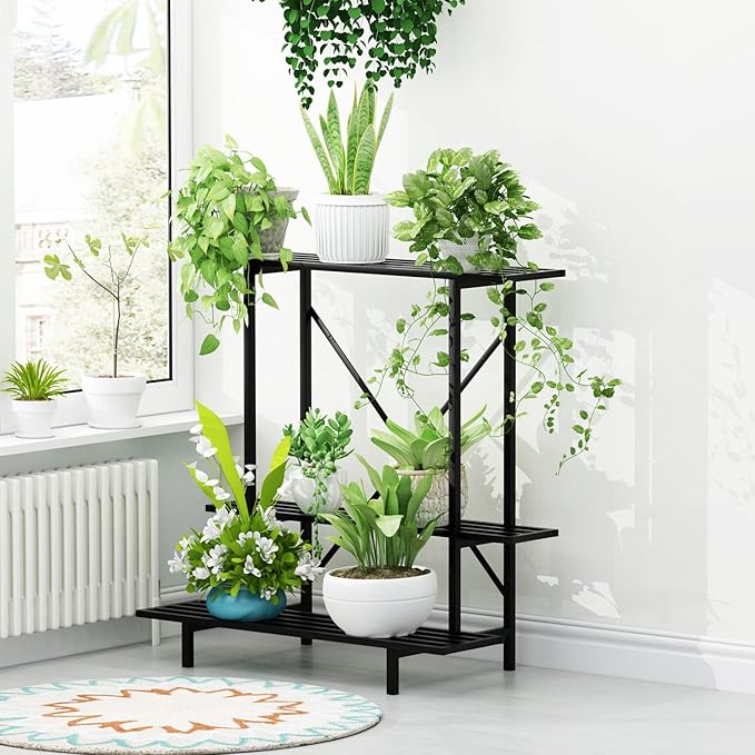Zhongma 3 Tier Plant Stand Space-Saving Heavy Duty Plant Holder for Balcony, Home, Garden ,Metal Sturdy Plant Stand for Indoor and Outdoor
