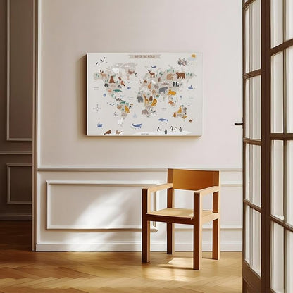 KIPNG Kids World Map - Playroom Animal World Map - Nursery Educational Poster Canvas Poster Wall Art Picture Paintings for Living Room Bedroom Decoration Unframe-style16x24inch(40x60cm)