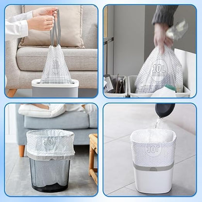 OKKEAI 3 Gallon Drawstring Trash Bags, White Small Bathroom Garbage Bags – 90 Count Tear-Free, Heavy Duty Printed Liners, Leak-Proof White Trash Bag for Kitchen, Office, Multipurpose Use