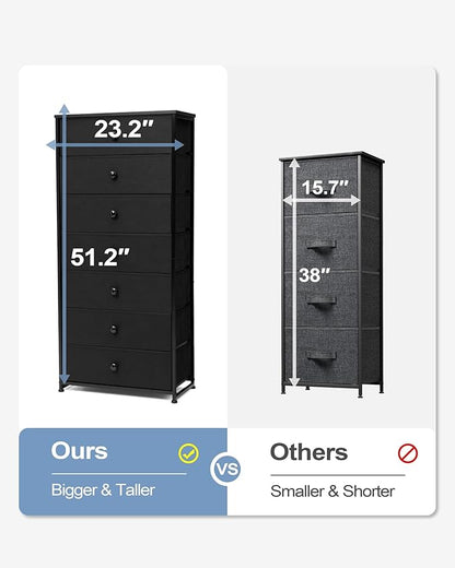 Crestlive Products Tall Dresser, 7-Drawer Wide Fabirc Storage Tower, Chests of Drawers - Vertical Organizer Unit for Bedroom, Hallway, Entryway, Nursery, Wood Top, Closets with Handles (Black)