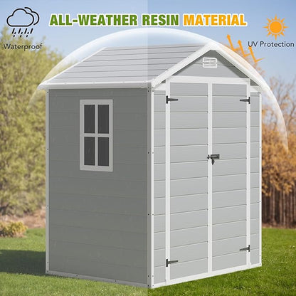 Greesum Outdoor Storage Shed 6X4FT All-Weather Resin Tool Room with Floor for Garden,Backyard,Pool Tool, Light Grey