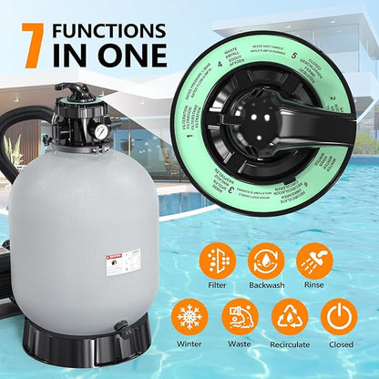 VINGLI Sand Pool Filter 19in Tank with A 1HP Pump 115V Above Ground Inground Swimming Pool Pump with Filter Basket,3962GPH