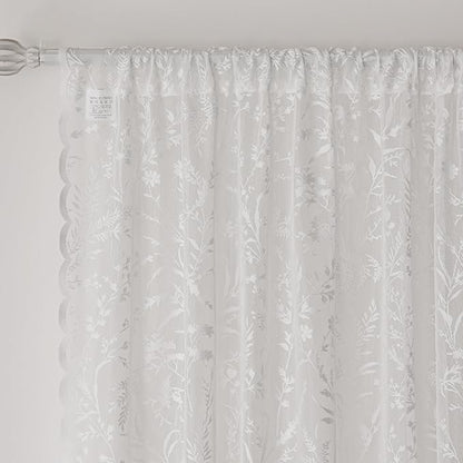 Anmao Vintage Lace Curtains 45 Inches Long 2 Panels Set, Romantic Elegant Light Filtering Semi Sheer Floral Thick Lacy Curtain Drapes for Living Room and Bedroom, Each Panel 55W x 45L, White Leaves