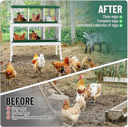 Chicken Nest Box, 6-Compartment Egg-Laying Box, Metal Hen House, Convenient for Collecting Eggs - Ventilated Poultry House Equipment - Suitable for Hens, Ducks Green,with Stand