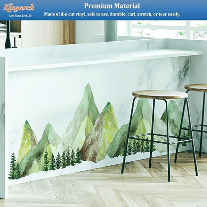 Large Mountain Wall Decals, Green Pine Tree Peel and Stick Vinyl Wall Stickers & Murals, Removable Home Room Wall Decor for Bedroom Living Room Bedroom Classroom Office Nursery