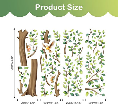 Tanlaby Large Tree Wall Stickers Green Leaves Birds Wall Decals Peel and Stick Falling Leaf Art Decor for Kids Girls Nursery Room Bedroom Living Room Kindergarten (H: 64 inch)