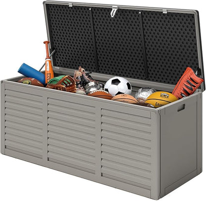 130 Gallon Outdoor Storage Box Lockable Deck Boxe Outdoor Waterproof for Patio Package Delivery Weather-Resistant & Easy Assembled (Gray)