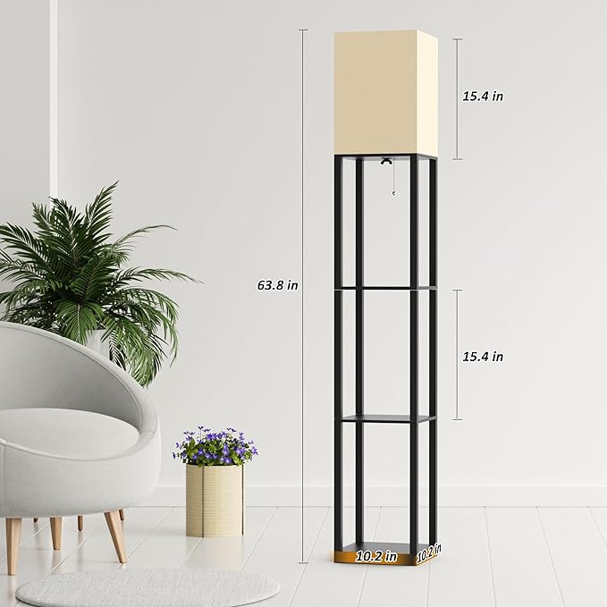 Floor Lamp with Solid Wood Shelves