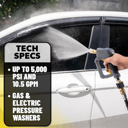 Chemical Guys Snubby Pressure Washer Gun with Foam Cannon Attachment - Short Handle for Gas and Electric Pressure Washers, Ideal for Car Washing, Detailing, and Home Cleaning Projects