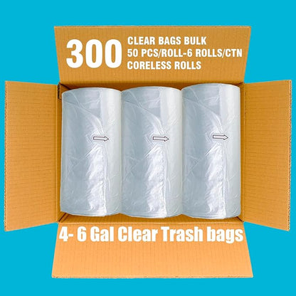 4-6 Gallon Trash Bags, 300 Count Bulk, Clear Plastic Recycling Bags, Multi-purpose Garbage Bags for Business Home Bathroom Kitchen Commercial and Industrial