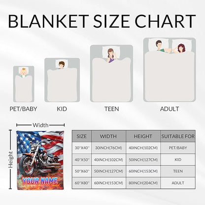 Personalized Throw Blanket Gift for Motorcycle Lovers - 30" x 40" Inches Furry Boys Blankets with Name - Fuzzy Throws for Sofa, Office