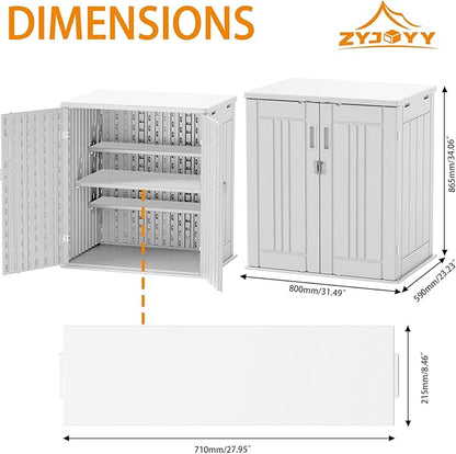 Outdoor Storage Cabinet with 2 Shelves, Waterproof Resin Vertical Tool Shed, Lockable 15 cu. ft. Storage Shed for Patio, Garden, Yard, Dark White