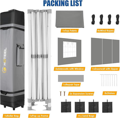 HOTEEL 10x15 Pop up Canopy Tent for Parties, Heavy Duty Easy Setup Tent with 4 Sidewalls, Outdoor Commercial Instant Gazebo for Wedding Event, with Roller Bag & Sand Bags, Grey(Hexagonal Frame)