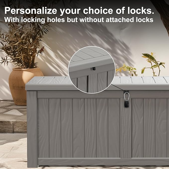 120 Gallon Deck Box,Resin Outdoor Storage Box with Lockable for Patio Furniture, Pool Accessories, Garden Tools Waterproof Outside Storage Box, Grey
