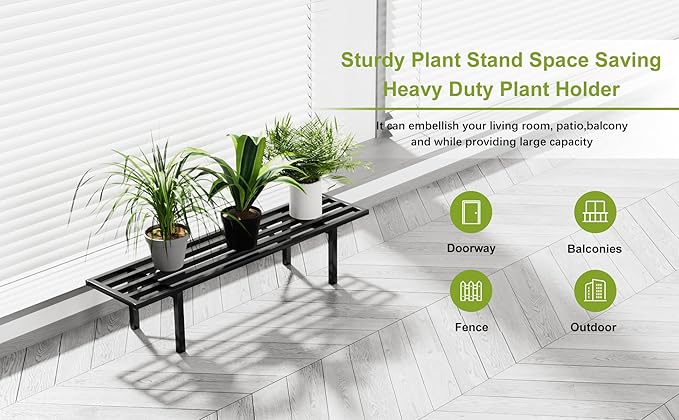 Zhongma One Tier Metal Plant Stand (35.43 L x 8.66 W x 7.9 H) Heavy Duty Plant Holder for Home, Window,Garden, Plant Lovers, Display Stand