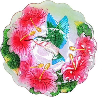 MUMTOP Outdoor Glass Birdbath with Metal Stand for Lawn Yard Garden Hummingbird Decor,18” Dia 21.65” Height
