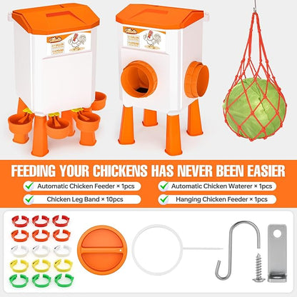 Chicken Feeder and Waterer Set, 2.1 Gallon/17.6 Pounds, Automatic Chick Feeder and Waterer Set No Waste, Chicken Lover Gifts for Women Men