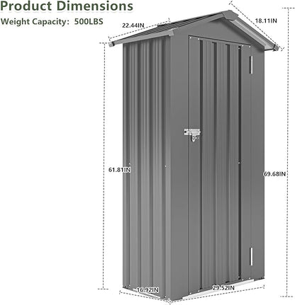 KEIKI Outdoor Metal Storage Shed 2.5' x 1.4', Lockable Tool Cabinet with Sloping Roof, Small Vertical Garden Storage for Backyard, Patio, Lawn, Black