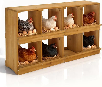 VINGLI Chicken Nesting Boxes, Wooden Nesting Boxes for Chickens, Egg Nesting Box for Hens, Chicken Coop Laying Boxes (8 Compartments)