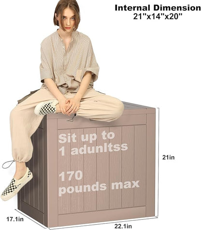 Vixzen 30 Gallon Resin Deck Box, Lockable Outdoor Storage Box for Patio Cushions Storage Furniture,Garden Tools, Pool Supplies, Weatherproof and UV Resistant- Grey