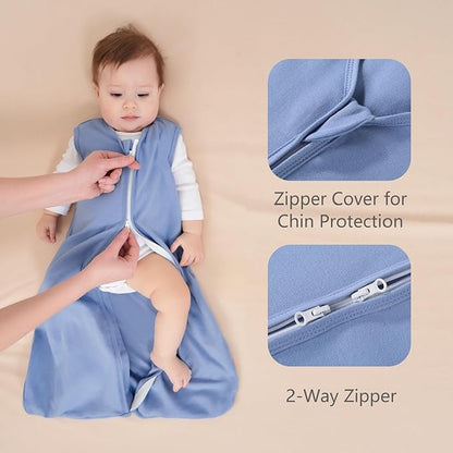 Baby Sleep Sack 12-18 Months, 100% Cotton Sleeping Sack for Newborn and Infant, 3 Pack Baby Wearable Blanket, 0.5 Tog Lightweight Double Zipper Sleep Bag Cyan