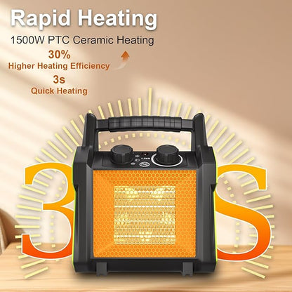 Gardtech Outdoor Heater for Patio, Electric Space heater with Overheat Protection, 1500W Fast Heat PTC Ceramic Portable Garage Heater for Workshop, Greenhouse