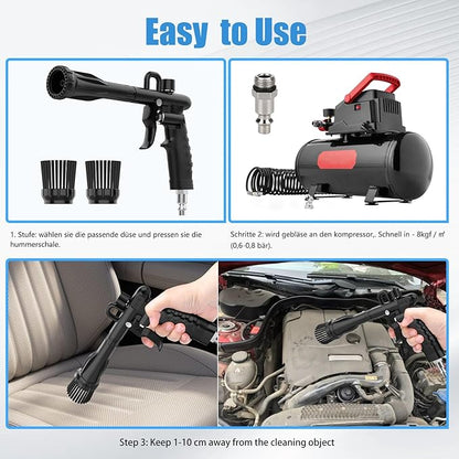 Car Detailing Air Gun, High Pressure Air Blower Dryer for Car Interior Cleaning, Quickly Blasts Dirt and Dust, Compressor Pneumatic Air Blaster Cleaning Tool, Black