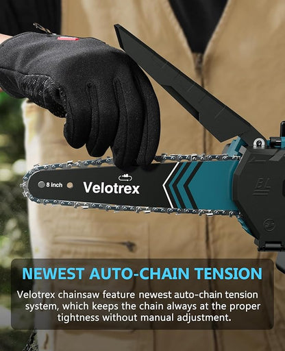 Professional Mini Chainsaw Cordless 8 inch + 6 inch, Electric Chainsaw Cordless with 2x4000mAh Batteries, Upgraded Brushless chainsaw with Auto Oiler for Tree Branch Wood Cutting