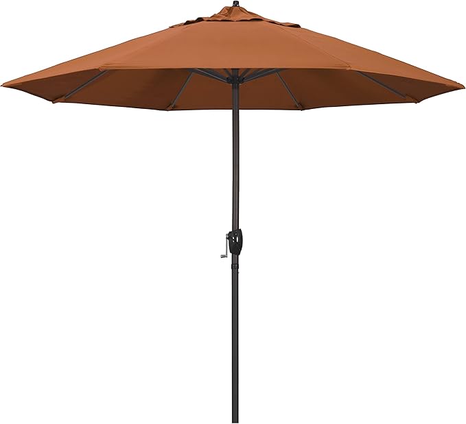 California Umbrella 9' Round Sunbrella Aluminum Outdoor Deck, Pool or Patio Umbrella, Crank Lift, Auto Tilt, Bronze Pole, Tuscan