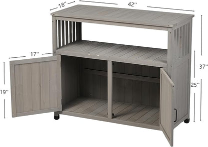 Modern Grey Solid Wood Patio Bar Table Set with Convenient Storage – Ideal Buffet Cabinet Sideboard for Outdoor and Indoor Use!