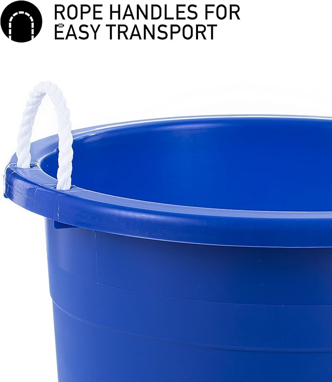 United Solutions Easy-Access Storage Rope Handle Tub, 19 Gallon, Blue, 2 Count (TU0335)