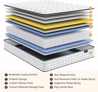 Vesgantti Twin XL Mattress, 10 Inch Hybrid XL Twin Mattress in a Box, Extra Long Pillow Top Twin Mattresses, Foam and Pocket Coils Innerspring Mattresses, Medium Firm Plush Feel