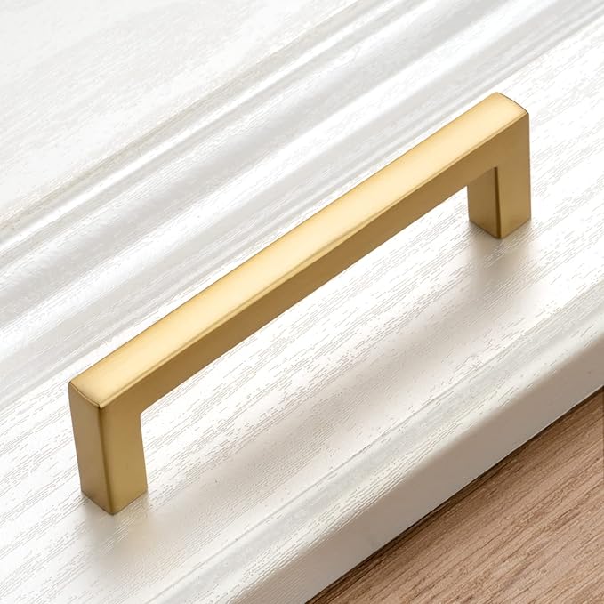 KOOFIZO 20-Pack Solid Square Bar Cabinet Handle - Brushed Gold Furniture Pull, 3 Inch/76mm Screwhole Distance for Kitchen Cupboard Door, Bedroom Dresser Drawer, Bathroom Wardrobe Hardware