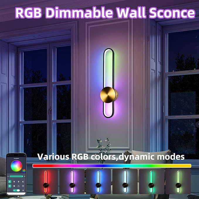 JAYMP RGB Modern Wall Sconce Dimmable Remote Control LED Wall Light Fixture